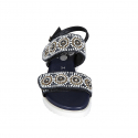 Sandalia para mujer en piel azul con cierres ajustables de velcro, perlas y estras cuña 4 - Tallas disponibles:  34, 42, 43, 44, 45