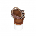 Sandalo da donna in pelle marrone con fasce a chiusura velcro, perline e strass zeppa 4 - Misure disponibili: 33, 34, 42, 43, 44, 45