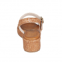 Sandalia para mujer en piel trensada cognac con plataforma cuña 5 - Tallas disponibles:  33, 34, 42, 43, 44