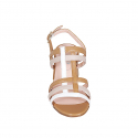 Sandalo da donna con listini in pelle cuoio, bianco e nude tacco 6 - Misure disponibili: 32, 33, 34, 42, 43, 44, 45
