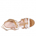 Sandalo da donna con listini in pelle cuoio, bianco e nude tacco 6 - Misure disponibili: 44, 45