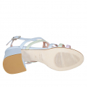 Sandalia para mujer en tiras de piel color azul claro, verde y lila tacon 6 - Tallas disponibles:  43, 45