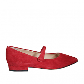 Woman's pointy Mary Jane with strap in red suede and heel 2 - Available sizes:  33