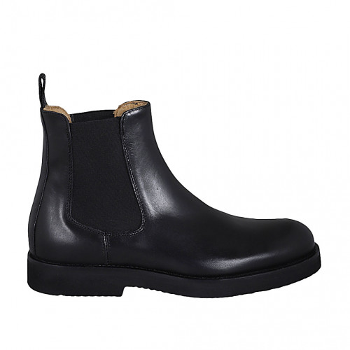 Bottines sportif pour hommes avec élastiques en cuir noir - Pointures disponibles:  38, 46, 47, 51