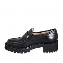 Mocassino casual da donna in pelle nera tacco 5 - Misure disponibili: 44, 45 2