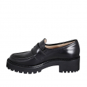 Mocasin sportif pour femmes en cuir noir talon 5 - Pointures disponibles:  44, 45