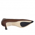 Zapato de salon a punta para mujer en piel marron tacon 6 - Tallas disponibles:  32, 44