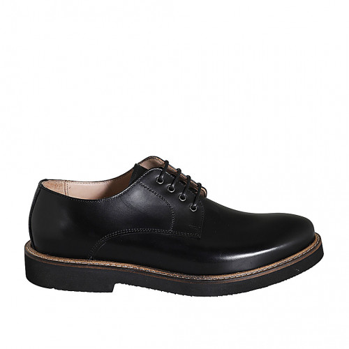 Zapato casual derby para hombre con cordones en piel cepillada negra - Tallas disponibles:  46, 47, 50, 51