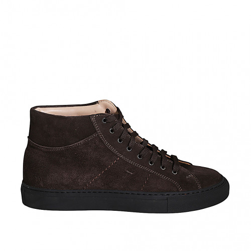 Zapato casual alto al tobillo con cordones y plantilla amovible en gamuza marron - Tallas disponibles:  46
