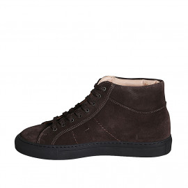 Men's ankle-high casual laced shoe in brown suede with removable insole - Available sizes:  46, 48 2