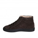 Zapato casual alto al tobillo con cordones y plantilla amovible en gamuza marron - Tallas disponibles:  46