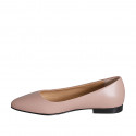 Woman's pointy ballerina shoe in rose leather heel 1 - Available sizes:  32, 33, 35, 43, 44, 45