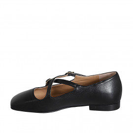 Mary Jane pour femmes avec bout carré et courroies en cuir noir talon 1 - Pointures disponibles:  33, 42 2