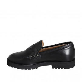 Mocassin pour femmes avec goujons en cuir noir talon 3 - Pointures disponibles:  32, 35, 42, 44, 46 2