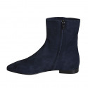 Bottines à bout pointu pour femmes avec fermeture éclair en daim bleu talon 1 - Pointures disponibles:  32, 33, 35, 42, 43, 45