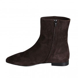 Stivaletto a punta da donna con cerniera in camoscio marrone tacco 1 - Misure disponibili: 32 2