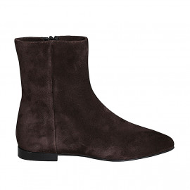 Woman's pointy ankle boot with zipper in brown suede heel 1 - Available sizes: 32, 43