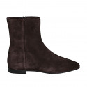 Woman's pointy ankle boot with zipper in brown suede heel 1 - Available sizes:  32, 43
