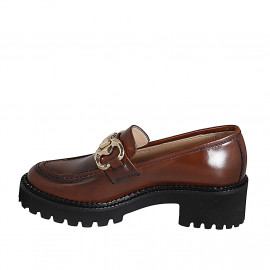 Woman's loafer in cognac brown leather with accessory heel 5 - Available sizes:  42, 43, 44, 45 2