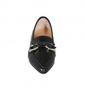 Mocasíno a punta para mujer en piel negra con accesorio y moño tacon 1 - Tallas disponibles:  35, 42, 43