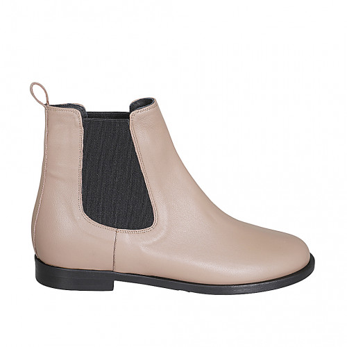 Woman's ankle boot in dove grey leather with elastic bands heel 2 - Available sizes:  32, 33, 43, 44, 45