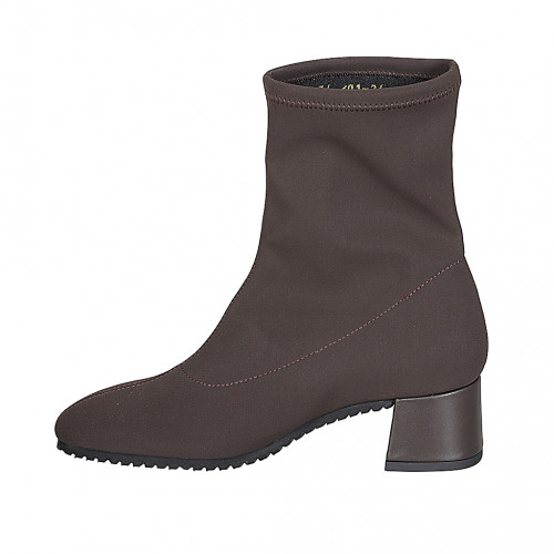 Damenstiefelette aus braunem elastischem Stoff Absatz 5