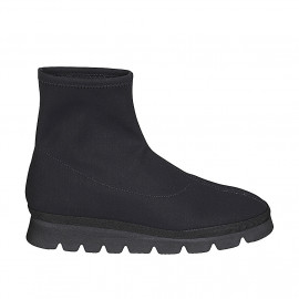 Woman's ankle boot in black elastic fabric wedge heel 3 - Available sizes:  32, 33, 34, 42, 46