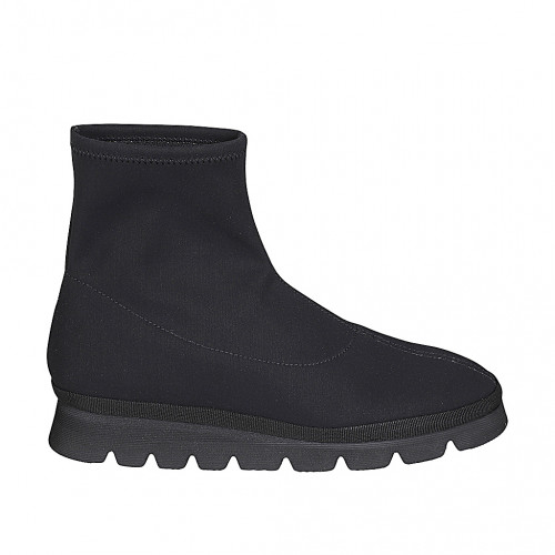 Woman's ankle boot in black elastic fabric wedge heel 3 - Available sizes:  32, 33, 34, 42, 46