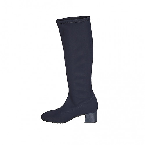 Damenstiefel aus blauem elastischem Stoff Absatz 5