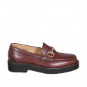 Mocassin pour femmes en cuir bordeaux avec accessoire avec talon 3 - Pointures disponibles:  33, 46