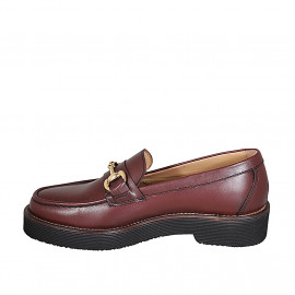 Mocassin pour femmes en cuir bordeaux avec accessoire avec talon 3 - Pointures disponibles:  33, 46 2