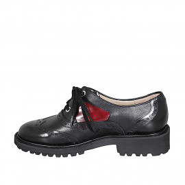 Scarpa stringata Oxford da donna con lavorazione a coda di rondine in pelle abrasivata nera e bordeaux tacco 3 - Misure disponibili: 32, 33, 43, 44, 45 2