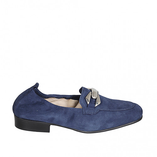 Mocassin pour femmes en daim bleu avec accessoire et elastique talon 2 - Pointures disponibles:  43, 45