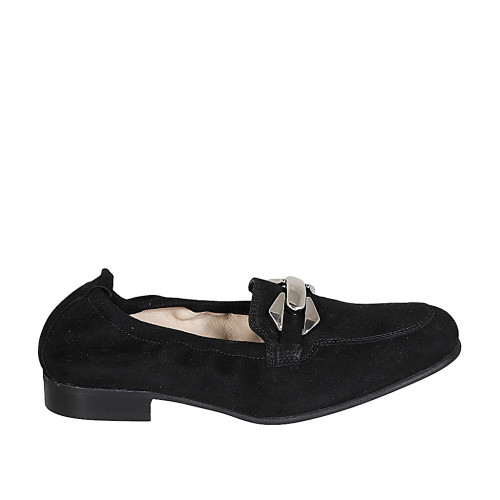 Mocassin pour femmes en daim noir avec accesoire et elastique talon 2 - Pointures disponibles:  33, 44, 45