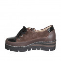 Scarpa stringata con cerniera in pelle e camoscio marrone e vernice nera zeppa 4 - Misure disponibili: 42, 43, 45, 46