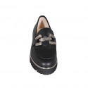 Mocassin pour femmes avec accessoire en cuir noir talon compensé 4 - Pointures disponibles:  43, 45, 46