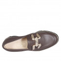 Mocasin pour femmes en cuir marron avec accessoire talon compensé 4 - Pointures disponibles:  42, 43, 45, 46