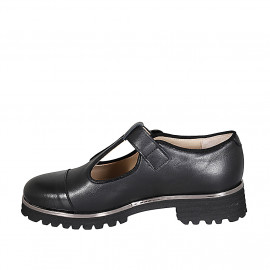 Zapato para mujer con cinturon charleston con hebilla y puntera en piel negra tacon 3 - Tallas disponibles:  33 2
