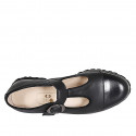 Chaussure fermée pour femmes avec courroie en T avec boucle et bout droit en cuir noir talon 3 - Pointures disponibles:  33