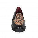 ﻿Mocasino para mujer con elasticos y plantilla extraible en cuir verni noir et gamuza moteada tacon 3 - Tallas disponibles:  32