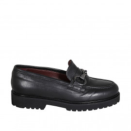 Woman's mocassin with removable insole and accessory in black leather heel 3 - Available sizes:  32, 33, 44, 46