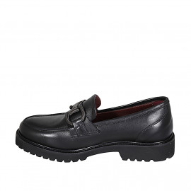 Woman's mocassin with accessory and removable insole in black leather with heel 3 - Available sizes:  32 2