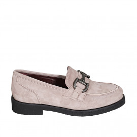 Mocassin pour femmes avec accessoire en daim taupe talon 3 - Pointures disponibles: 32, 42, 43, 45