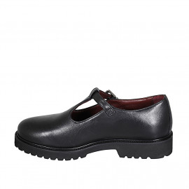 Zapato con cinturon charleston para mujer en piel negra tacon 3 - Tallas disponibles:  32 2