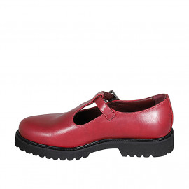 Scarpa accollata da donna con cinturino charleston in pelle bordeaux tacco 3 - Misure disponibili: 32, 33, 43 2