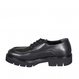 Woman's laced derby shoe in black leather with heel 3 - Available sizes:  32, 42, 43, 44, 47 2