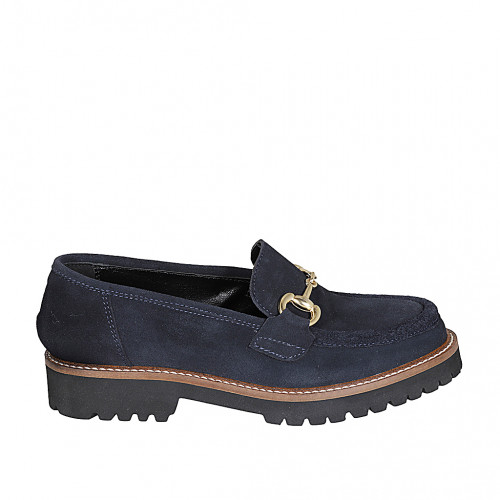 Mocassin pour femmes avec accessoire en daim bleu talon 3 - Pointures disponibles:  45
