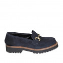 Mocassin pour femmes avec accessoire en daim bleu talon 3 - Pointures disponibles:  45