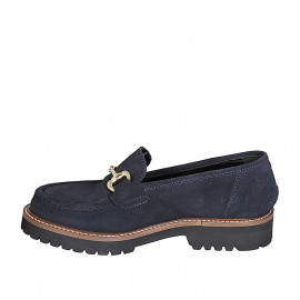 Mocassin pour femmes avec accessoire en daim bleu talon 3 - Pointures disponibles:  45 2