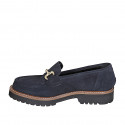 Mocassin pour femmes avec accessoire en daim bleu talon 3 - Pointures disponibles:  45